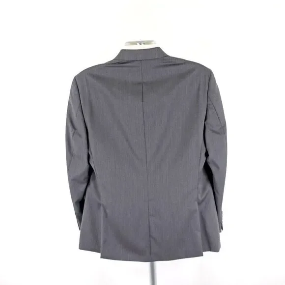 Dkny 2 Wool Gray Striped 2 Button Piece Suit 40R Or Slim 42R 35/31 Mid Rise Flat